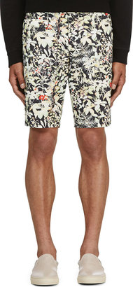 White Mountaineering Green Floral Print Shorts