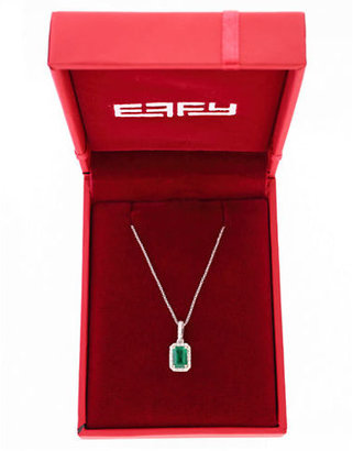 Effy 14K White Gold Diamond And Emerald Pendant