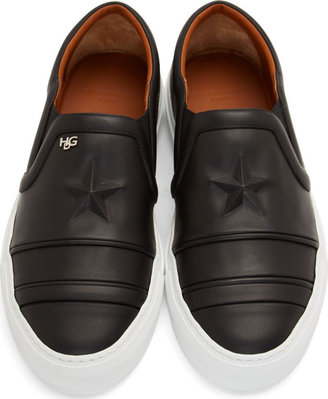 Givenchy Black Leather Star Embossed Slip-On Sneakers