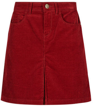 Marks and Spencer Indigo Collection Cotton Rich Corduroy Single Pleated Skirt