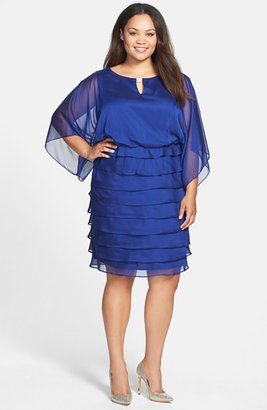 London Times Embellished Flutter Sleeve Tiered Skirt Blouson Dress (Plus Size)