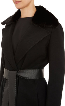 Fendi Mink Collar Wrap-Front Long Coat
