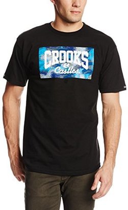Crooks & Castles Men's Knit Crew T-Shirt Cerulean Camo Core Logo
