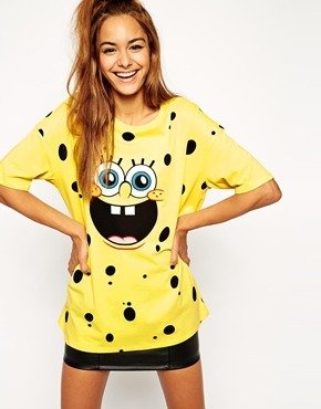 ASOS Tunic T-Shirt with Spongebob Print - Yellow