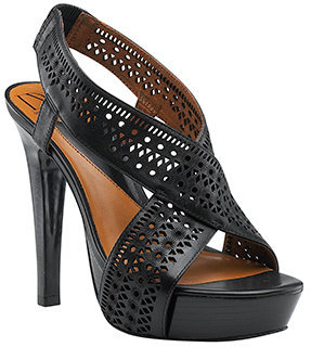 Diane von Furstenberg Zoe - Black Perforated Leather Platform Sandal