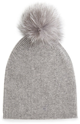 Sofia Cashmere Cashmere Fur-Pom Hat, Gray
