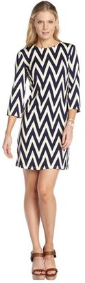 Julie Brown JB by navy and ivory stretch 'Maggie' chevron pattern 3/4 sleeve dress