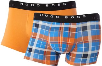 HUGO BOSS Men's 2 pack check and plain underwear trunk