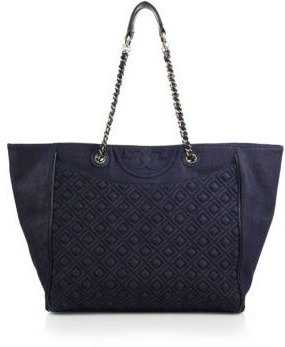 Tory Burch Fleming Quilted Denim East-West Tote