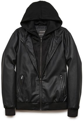 21men 21 MEN Faux Leather Hooded Jacket