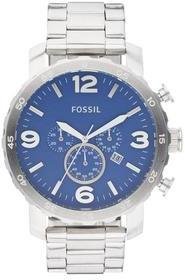 Fossil Mens Nate Chronograph Blue Face Oversized Stainless Steel Bracelet Watch
