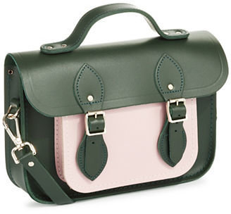 Cambridge Silversmiths Contrast Front Leather Satchel - OLIVE/PINK