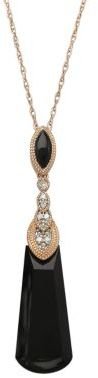 Lord & Taylor 14 Kt. Rose Gold Onyx & Diamond Pendant Necklace
