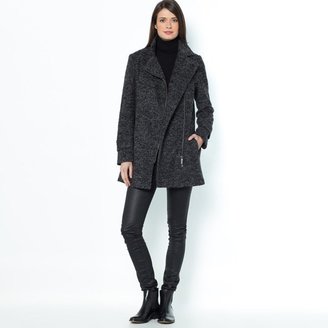La Redoute R essentiel Wool Bouclé Coat with Asymmetric Zip Fastening