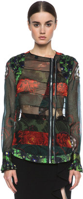 Givenchy Floral Chiffon Paneled Blouse in Green Multi