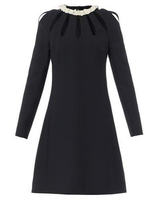 Valentino Leather-collar wool-blend dress