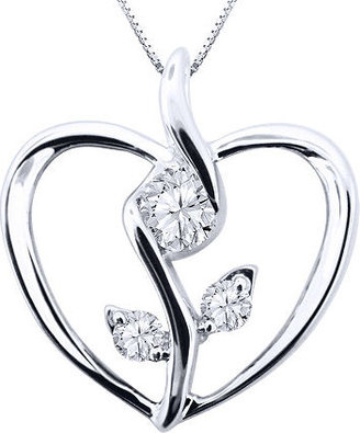 Sirena 1/8 CT. Mined Diamond 10K White Gold Flower Heart Pendant Necklace