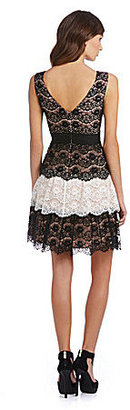 Jessica Simpson Tiered Scalloped Lace Fit-and-Flare Dress