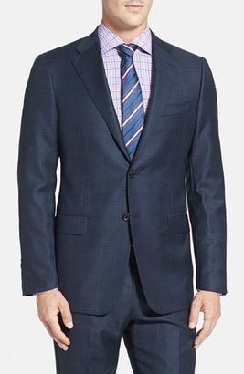 Hickey Freeman Classic Fit Navy Plaid Wool Suit