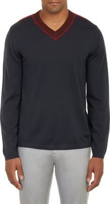 Armani Collezioni Burnout Trim V-neck Pullover Sweater