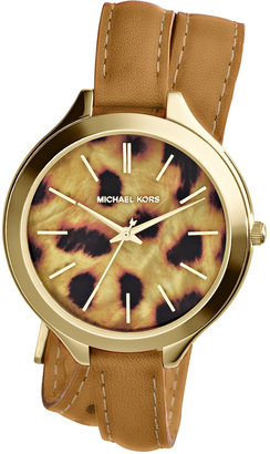 MICHAEL Michael Kors Michael Kors Mid-Size Tan Leather Runway Three-Hand Watch