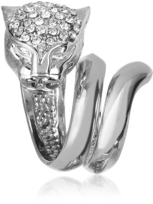Roberto Cavalli Panther Silver Metal Ring w/Crystals