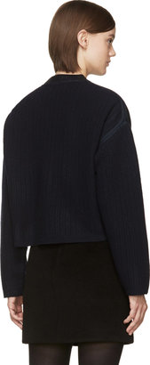 3.1 Phillip Lim Navy Coated Wool Zip-Up Sweater