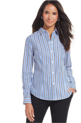 Jones New York Signature Long-Sleeve Striped Wrinkle-Resistant Shirt