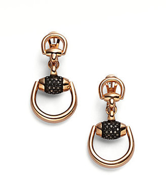 Gucci Horsebit Black Diamond & 18K Rose Gold Drop Earrings