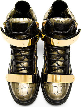 Giuseppe Zanotti Gold Croc-Embossed High-Top Sneakers