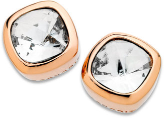 T Tahari Earrings, 14k Rose Gold-Plated Cushion-Cut Crystal Stud Earrings