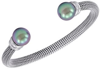 Majorica Bracelet, Organic Man Made Black Pearl and Stainless Steel Bangle Bracelet