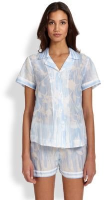 Oscar de la Renta Sleepwear Sheer Printed Cotton Voile Pajama Set