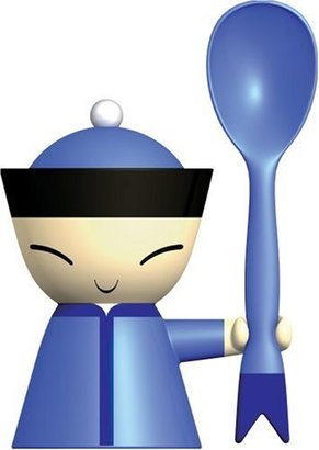 Alessi Mr. Chin Egg Cup with Salt Castor and Spoon by Stefano Giovannoni Color: Blue