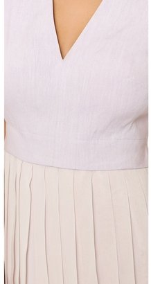Rebecca Taylor V Neck Dress with Pleated Skirt