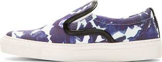 Mother of Pearl Indigo & White Floral Leather Trim Slip-On Sneakers