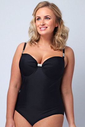 Yours Clothing Black Diamante Trim Swiumsuit With TUMMY CONTROL