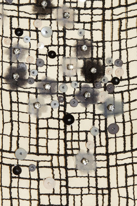 Lela Rose Embellished grid-overlay silk-satin dress