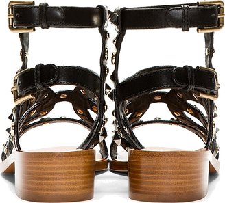 Dolce & Gabbana Black Leather Embellished Sandals