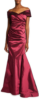 Rickie Freeman For Teri Jon Off-the-Shoulder Draped Taffeta Gown