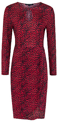 French Connection Wild Cat Long Sleeve Dress, Royal Scarlet Multi