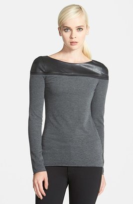 Bailey 44 Long Sleeve Top with Faux Leather Shoulders