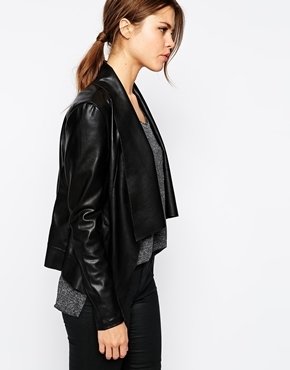 Warehouse Leather Drape Jacket - Black