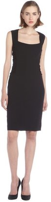 L'Agence black woven square neck side ruched dress