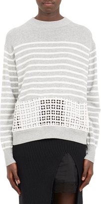 Sacai Luck Eyelet-Panel Stripe Sweater-Grey