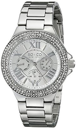 SO&CO New York Women's 5019.1 Madison Quartz Day and Date Crystal Bezel Stainless Steel Link Bracelet Watch