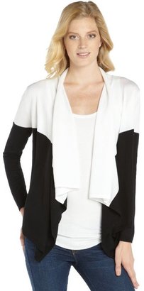 Magaschoni black and white cotton knit colorblock waterfall cardigan