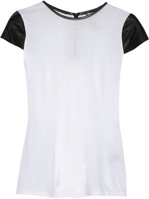 Alice + Olivia Anna leather-trimmed jersey T-shirt