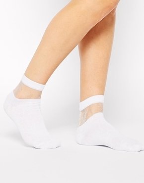 ASOS Ankle Socks With Sheer Panel - white