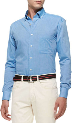 Peter Millar Solid Brushed Cotton Shirt, Light Blue